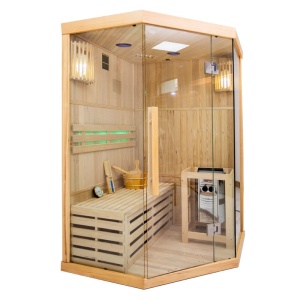 Saună finlandeză OSLO2 120×120 cm cu sobă HARVIA 3.5 kW – 1-2 persoane, saună uscată tradițională, Hemlock | Deppo - Img 2