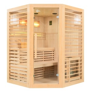 Saună finlandeză pentru 3 persoane cu sobă HARVIA 6 kW – saună tradițională temperatură înaltă, cromoterapie LED, lemn natural | Deppo - Img 3