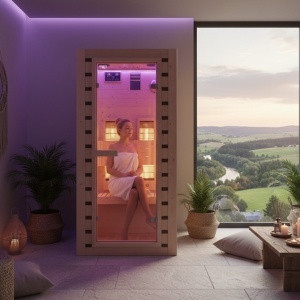 Saună uscată Infrared pentru acasă TROMSO1 90×90 cm – 1 persoană, 230V, Hemlock premium | Deppo - Img 5