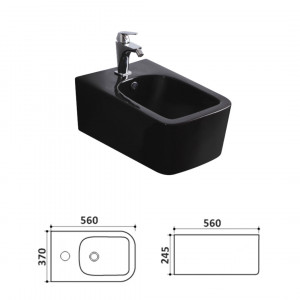 Set Bideu si Vas WC GROHE, ceramica sanitara, Vas WC CUBIC BLACK RIMLESS + Bideu + Capac Soft-Close + Cadru + Clapeta - Img 5