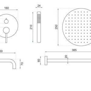 Set de duș incastrat Rea Lungo Copper Brush Auriu cu BOX - Img 6