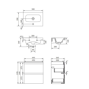 Set dulap baie suspendat 2 sertare cu lavoar inclus, 60 cm, antracit mat, Cersanit Moduo Slim - Img 2