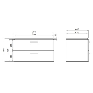 Set dulap baie suspendat 2 sertare Lara cu lavoar Como inclus, 80 cm, nuc - Img 3
