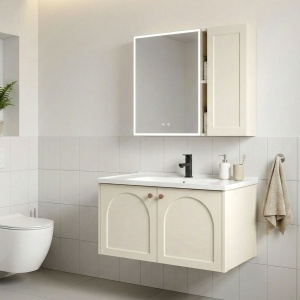 Set mobilier de baie cu lavoar Denver 80cm Creme - Img 3
