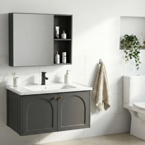 Set mobilier de baie cu lavoar Denver 80cm Grey - Img 5