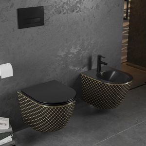 Set vas WC + Bideu FLSK Black/Gold squared - Img 1