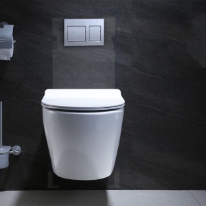 Vas wc cu functie de bideu, Rimless, Taharet, baterie apa calda/rece, Alb, montaj suspendat, capac Soft-Close, 55x36 cm, Angi - Img 6