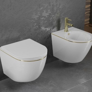 Vas WC LENA suspendat rimless cu capac slim ALB /gold - Img 4