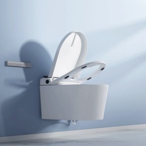 Vas wc smart, functie de bideu, capac incalzit, dezinfectare UV, cadru inclus, afisaj Led, Functii avansate, 59x38, Alb, Ralph - Img 7