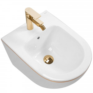 Bideu suspendabil Rea Carlo Mini White Gold Edge Alb cu dunga Aurie - Img 6