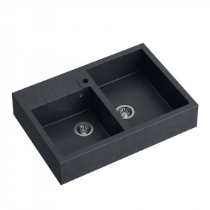 BILL 120 Chiuvetă cu 2 vase + sifon economisește spațiu / diamant negru / elemente din oțel - Img 2