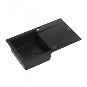 Chiuveta compozit incastrata Quadron Unique Evan 136 XL negru carbon 86x50 cm - Img 2