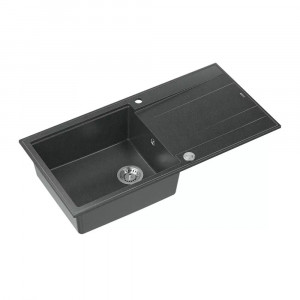 Chiuveta compozit incastrata Quadron Unique Evan 146 XL negru diamant - inox 100x50 cm - Img 1
