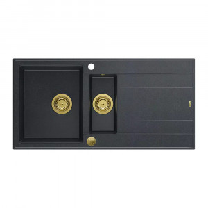 Chiuveta compozit incastrata Quadron Unique Evan 156 negru diamant - auriu 100x50 cm - Img 1