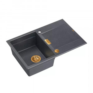 Chiuveta compozit incastrata Quadron Unique Oven negru diamant - cupru 76x50 cm - Img 3