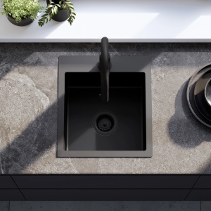 Chiuveta de bucatarie LEO, Model Modern 400x450mm, Culoare Black - Img 7