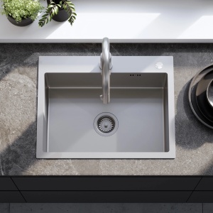 Chiuveta de bucatarie LIAM, Model Modern 580x450mm, Culoare Brush Nickel - Img 7
