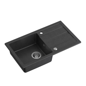 Chiuveta granit GO-MAX BLACK 1-kit (77x44x17,5) + mixer de culoare + sifon manual cu dop - Img 2