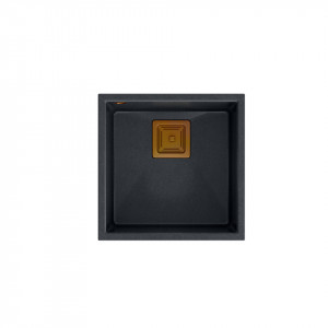 DAVID 40 + chiuveta nano PVD cu 1 vas sub suprafață cu deșeuri pătrate + sifon economisește spațiu culoare PVD / diamant negru / elemente de cupru - Img 1