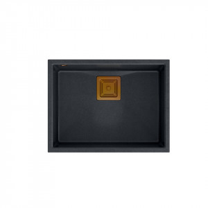 DAVID 50 + chiuveta nano PVD cu 1 vas sub suprafață cu deșeuri pătrate + sifon economisește spațiu culoare PVD / diamant negru / elemente de cupru