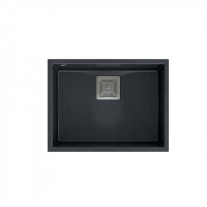 DAVID 50 Chiuvetă sub suprafață cu 1 vas cu deșeuri pătrate + sifon economisește spațiu / diamant negru / elemente din oțel