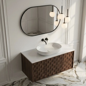 Dulap de baie suspendat cu blat cu model 3D TERRA nuc, 80 cm - Img 3
