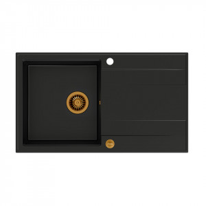 EVAN 111 + chiuvetă încastrată cu 1 vas din nano PVD cu scurgere + sifon economisește spațiu culoare PVD / carbon pur / elemente din cupru - Img 1