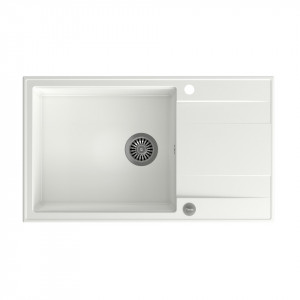 EVAN 136 XL Chiuvetă încastrată cu 1 vas cu scurgere + sifon / alb ca zăpadă / elemente din oțel - Img 1
