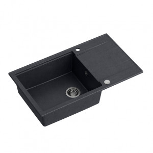 EVAN 136 XL Chiuvetă încastrată cu 1 vas cu scurgere + sifon economisește spațiu / diamant negru / elemente din oțel - Img 2