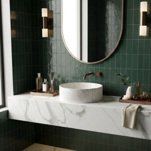 Lavoar pe blat Destiny – design natural sculptural și compozit premium | Deppo - Img 7