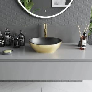 Lavoar pentru blat Elza 40 x 33 cm, Negru mat/aurie - 21014026 - Img 5