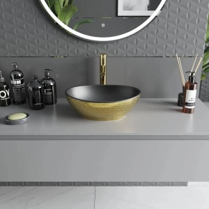 Lavoar pentru blat Elza 40 x 33 cm, Negru mat/auriu model tip solzi - 21014028 - Img 4