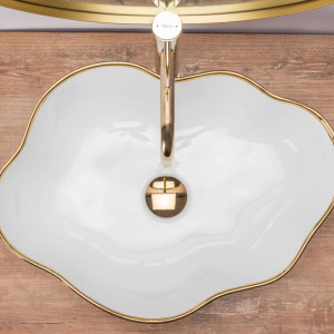 Lavoar pentru blat Rea Pearl Gold Edge Alb Auriu - Img 4