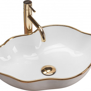 Lavoar pentru blat Rea Pearl Gold Edge Alb Auriu - Img 1