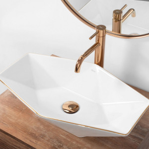 Lavoar pentru blat Rea Vegas alb Rose Gold Edge - Img 4