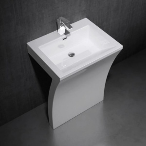 Lavoar stativ EGO 07, Alb, lucios, 60x48x83 cm, montaj podea, compozit marmura, gaura baterie, preaplin, design exclusivist - Img 3