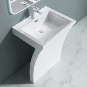 Lavoar stativ EGO 07, Alb, lucios, 60x48x83 cm, montaj podea, compozit marmura, gaura baterie, preaplin, design exclusivist - Img 13