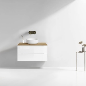 Mobilier lavoar suspendat alb cu blat din stejar LINDA 60,100,120 cm - Img 7