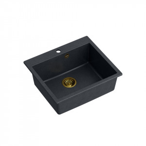 MORGAN 110 + chiuvetă cu 1 vas din nano PVD + sifon / diamant negru / elemente aurii - Img 2
