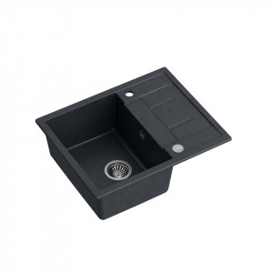MORGAN 116 Chiuvetă încastrată cu 1 vas cu scurgere + sifon economisește spațiu / diamant negru / elemente din oțel - Img 2