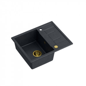 MORGAN 116 + chiuvetă încastrată cu 1 vas din nano PVD cu scurgere + sifon culoare PVD / diamant negru / elemente aurii - Img 2