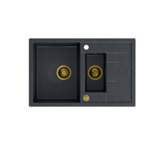 MORGAN 156 + chiuvetă încastră cu 1,5 vase nano PVD cu scurgere + sifon economisește spațiu culoare PVD / diamant negru / elemente aurii