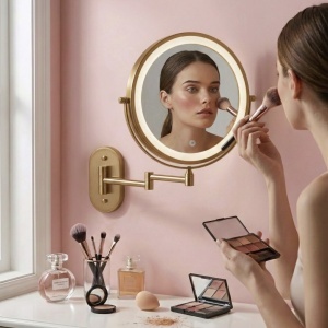 Oglindă LED Glow Old Gold – oglindă cosmetică elegantă cu iluminare LED și finisaj auriu vintage | disponibilă pe Deppo - Img 2