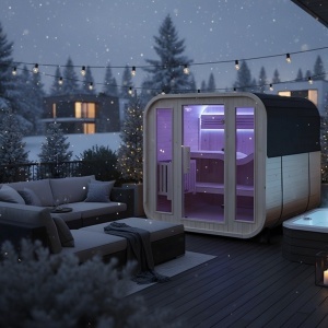 Saună Finlandeză Exterior Tip Butoi 2-4 Persoane 180x200 cm cu Sobă Harvia și LED – Deppo - Img 8