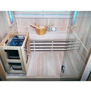 Saună finlandeză KEMI3 150×120 cm cu sobă HARVIA 4.5 kW – 3-4 persoane, saună tradițională, Hemlock, cromoterapie | Deppo - Img 11