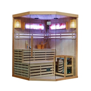 Saună finlandeză KEMI4 150×150 cm cu sobă HARVIA 6 kW – 4-5 persoane, saună tradițională, Hemlock, cromoterapie, Bluetooth | Deppo - Img 8