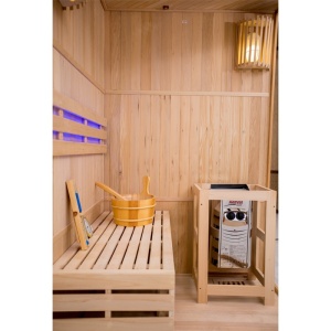 Saună finlandeză OSLO2 120×120 cm cu sobă HARVIA 3.5 kW – 1-2 persoane, saună uscată tradițională, Hemlock | Deppo - Img 9