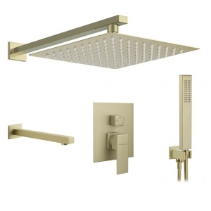 Set cadă și duș, încastrate, QUADRO BRUSHED GOLD, duș tip ploaie Slim 30