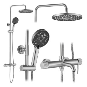 Set duș Lungo Stripe Brush Nickel – set complet de duș cu finisaj nichel periat și design modern | disponibil pe Deppo