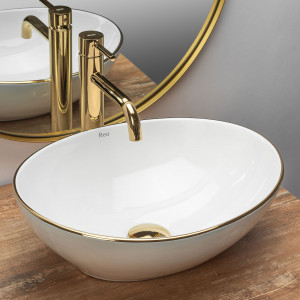 Set lavoar Sofia gold edge + baterie inalta Lungo gold + dop universal gold - Img 2